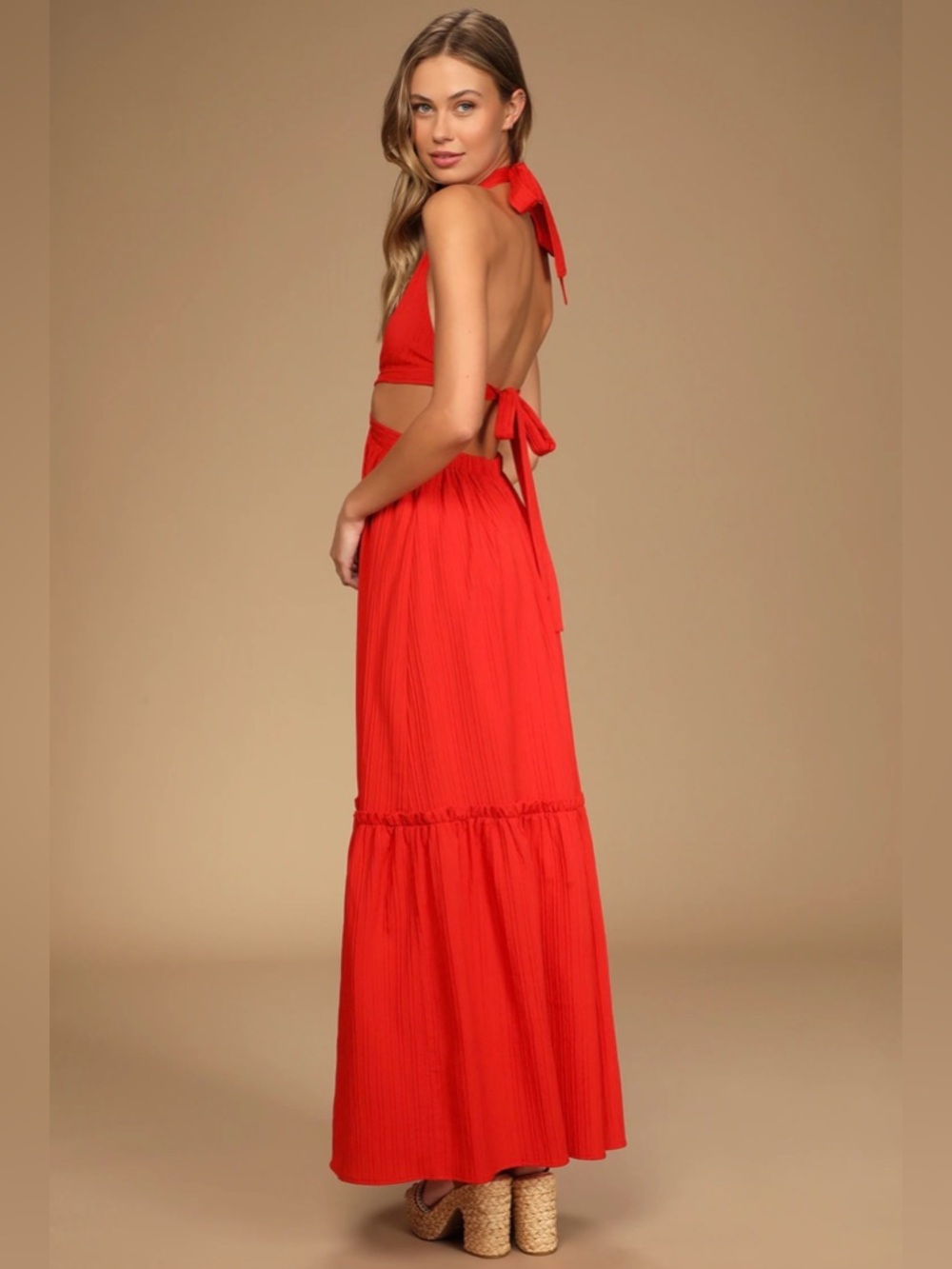 Lulus Island Vacay Red Tie-back Maxi Dress - Picture 2 of 7